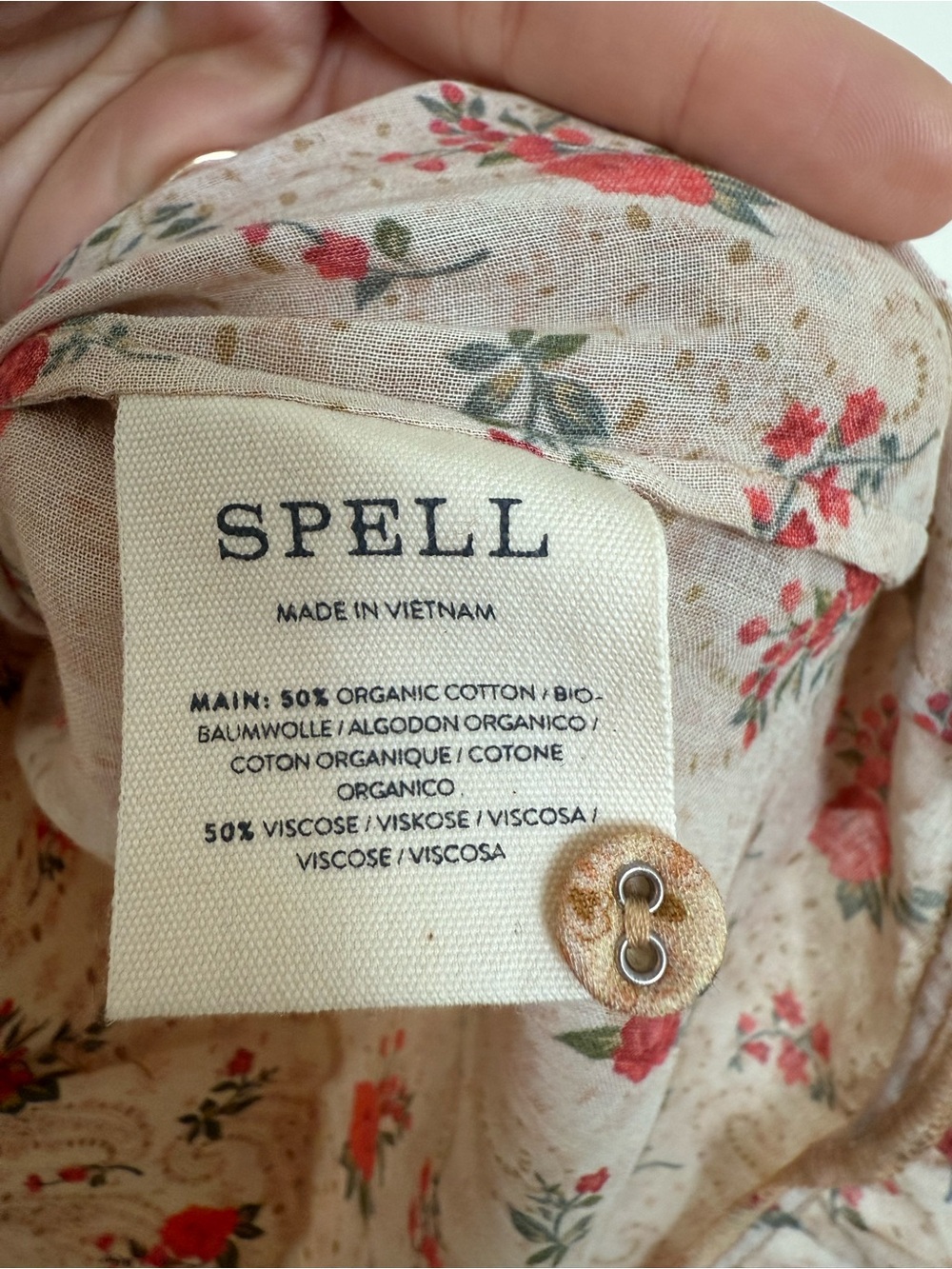 Spell Fleur Blouse Beige Floral Ruffle Tie-Front Blouse with Red Roses - Picture 4 of 5